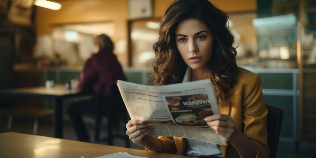 Woman reading newspaper