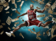 Michael Jordan jumping over money