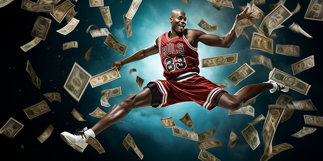Michael Jordan jumping over money